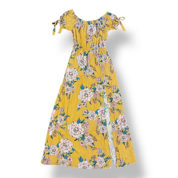 Band of Gypsies Dresses & Skirts - Band of Gypsies Floral Print Cold Shoulder Maxi Dress Size S Yellow‎ Pink Boho